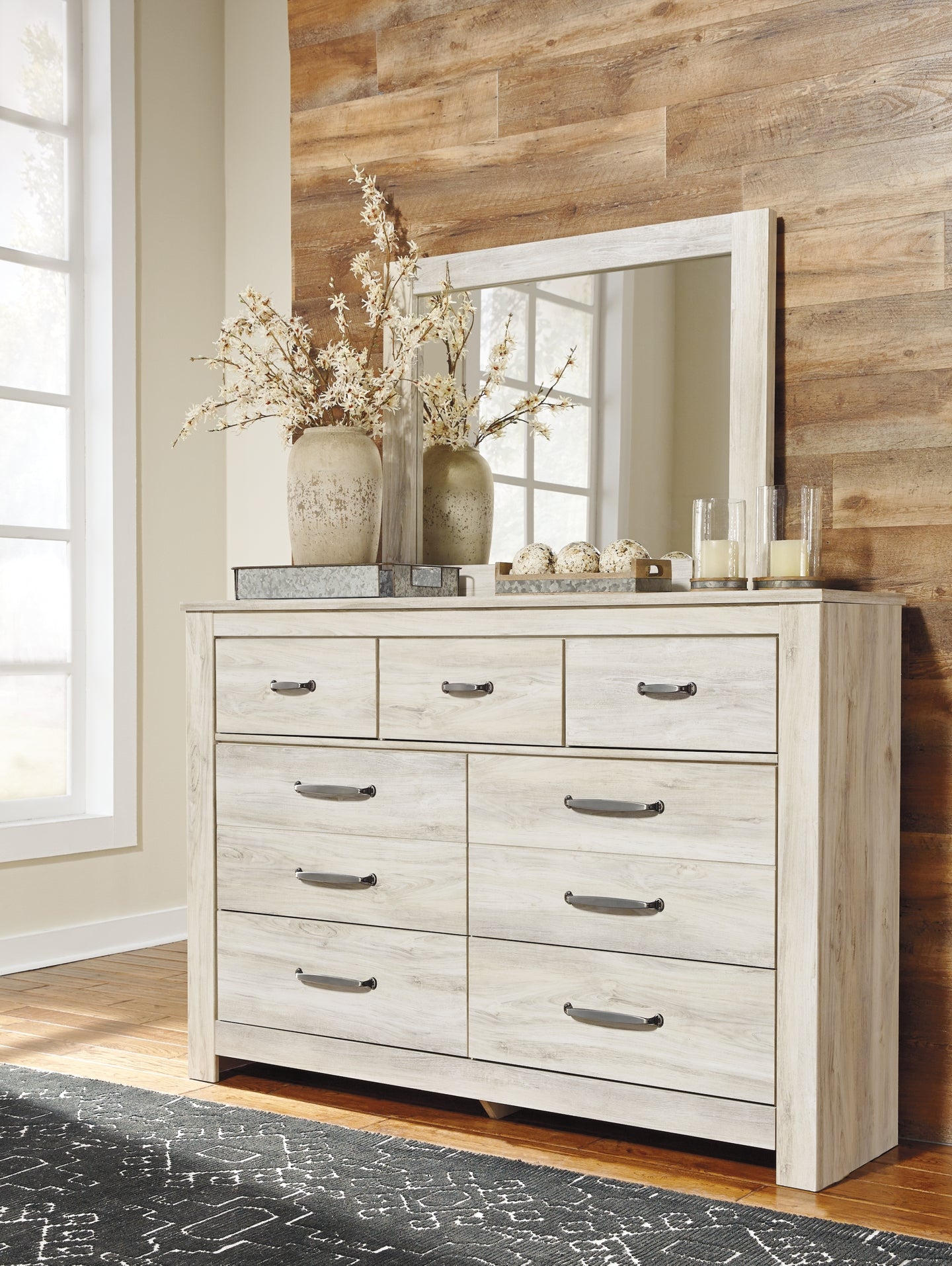 Bellaby Platform Bed With 2 Storage Drawers With Mirrored Dresser And Chest