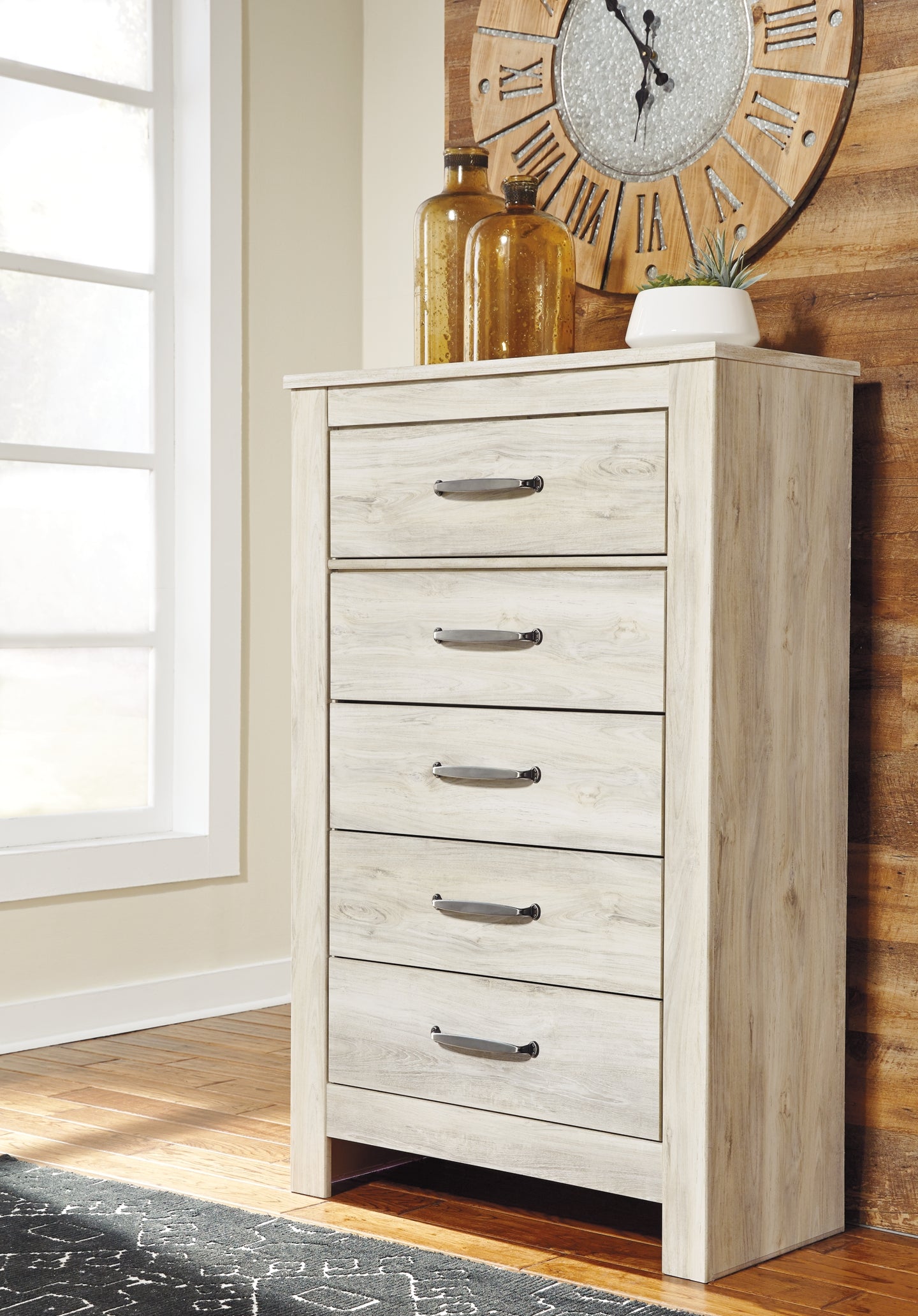 Bellaby Platform Bed With 2 Storage Drawers With Mirrored Dresser And Chest
