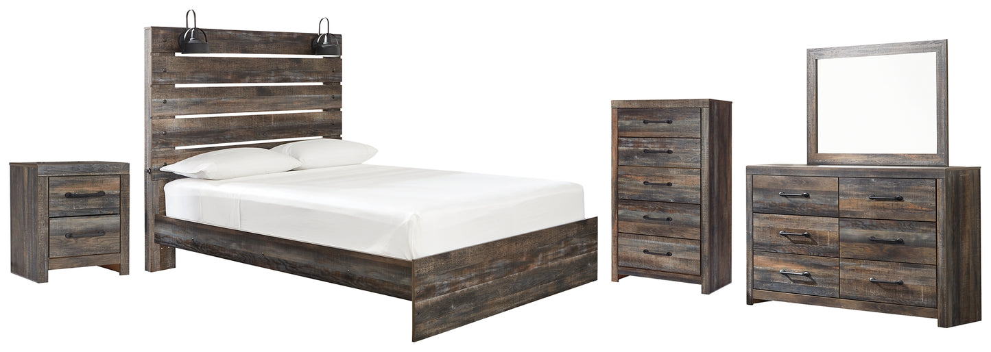 Drystan Panel Bed With Mirrored Dresser, Chest And Nightstand