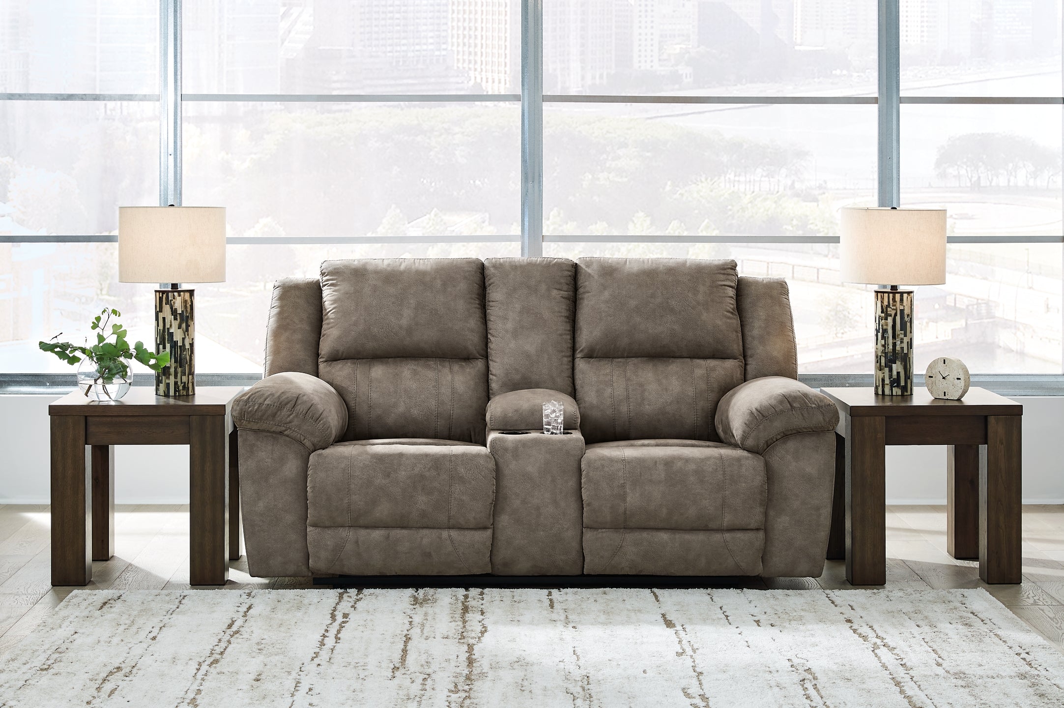 Laresview Reclining Loveseat with Console - Fossil Laresview Reclining Loveseat with Console - Fossil
