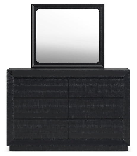 Londer King Panel Bed with Mirrored Dresser and Chest