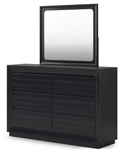 Londer King Panel Bed with Mirrored Dresser and Chest