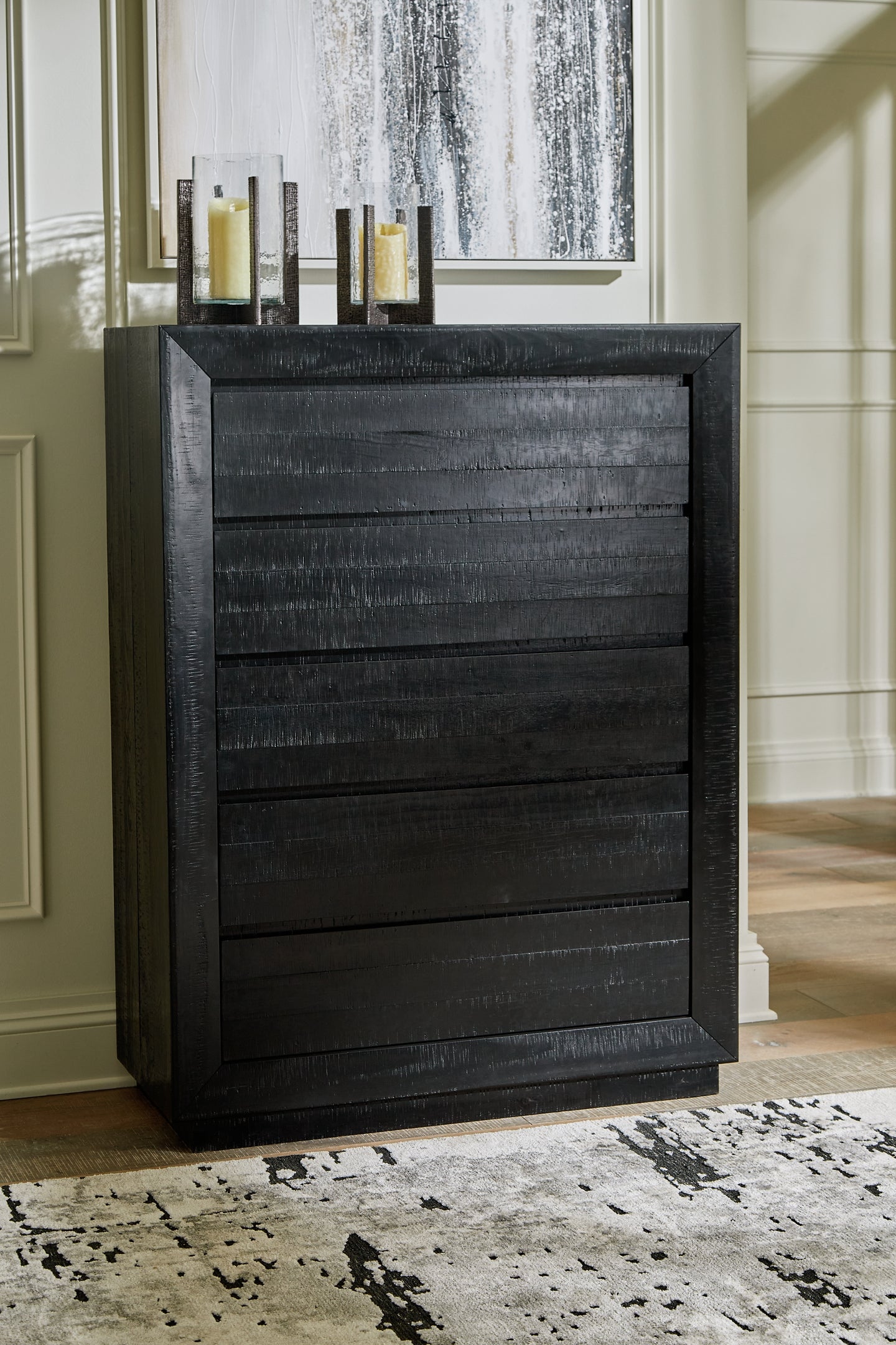 Londer King Panel Bed with Mirrored Dresser and Chest