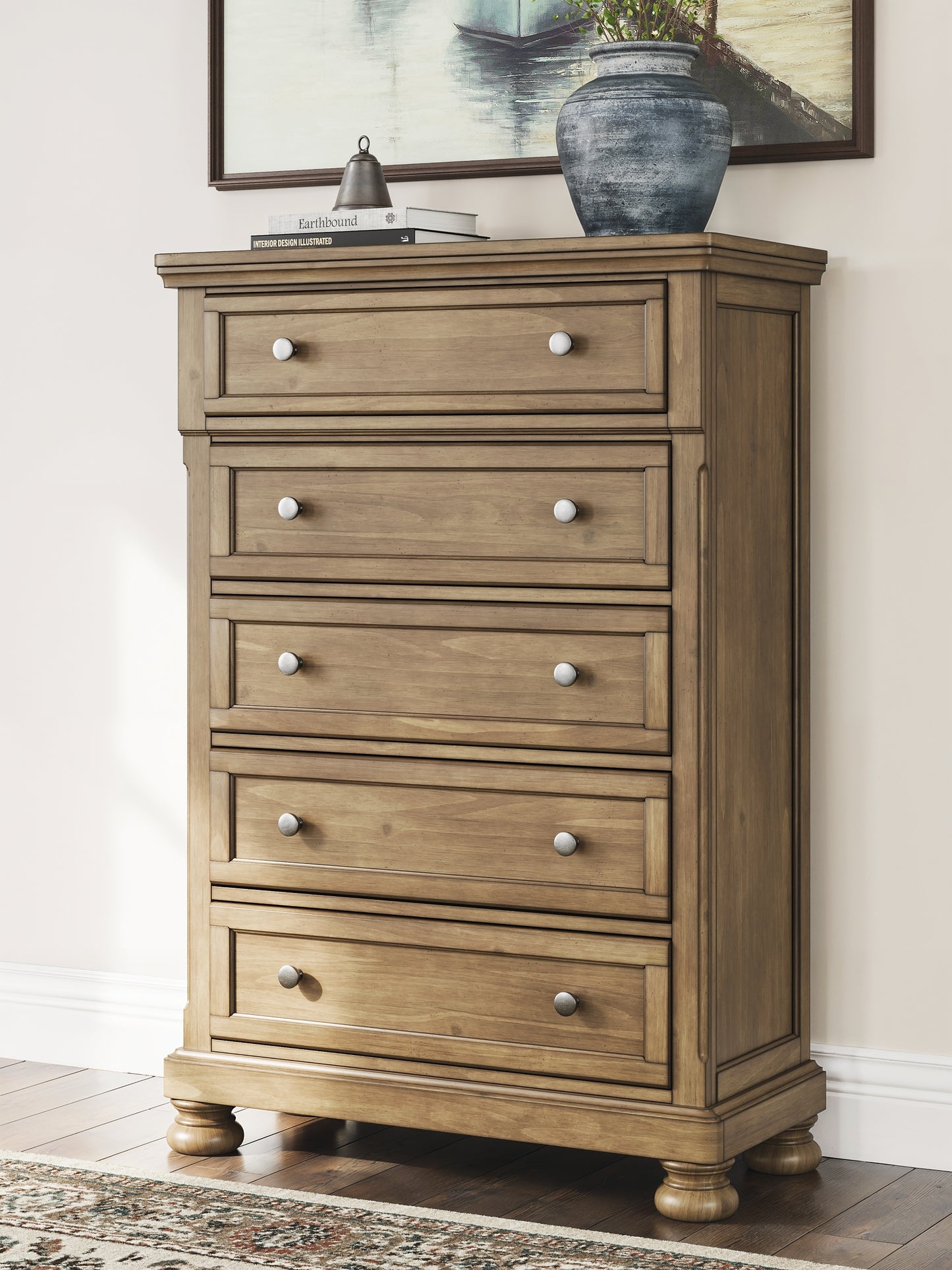 Feddinger California King Storage Sleigh Bed with Mirrored Dresser, Chest and Nightstand