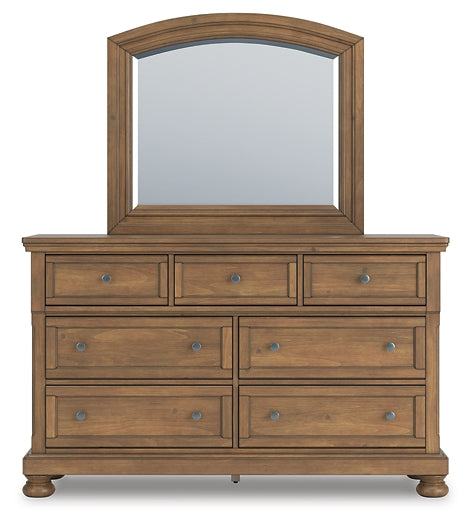 Feddinger California King Storage Sleigh Bed with Mirrored Dresser and Nightstand