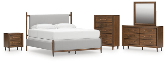 Lyncott King Upholstered Bed, Dresser, Mirror, Chest and Nightstand