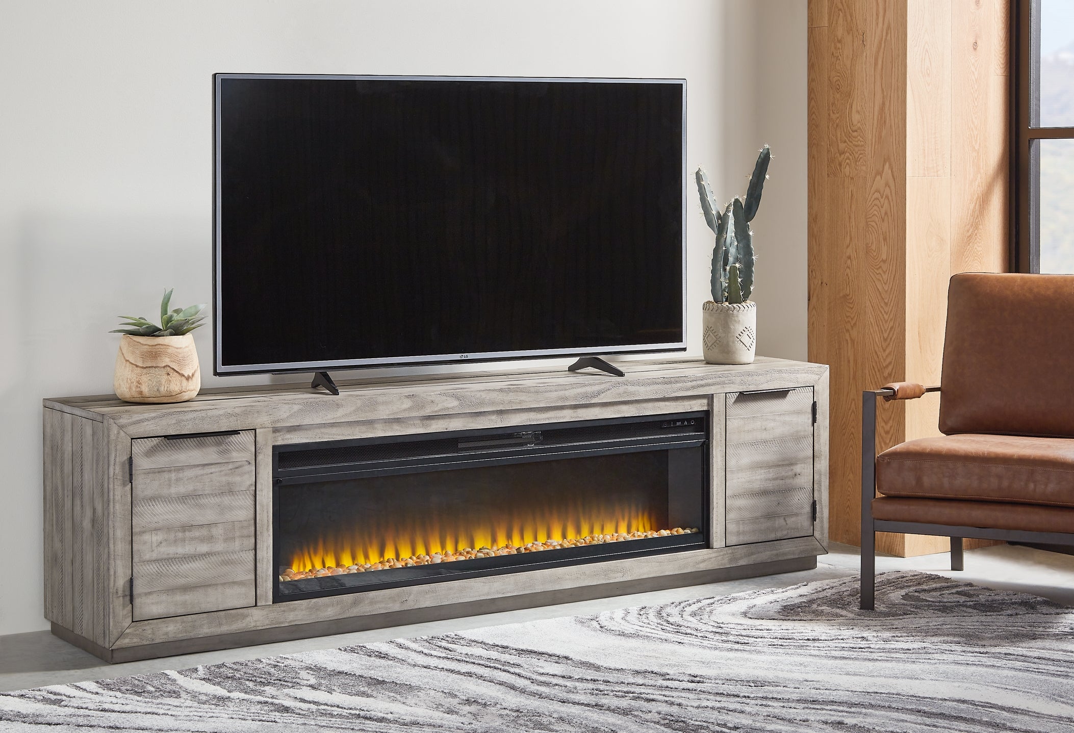 Long electric shop fireplace tv stand