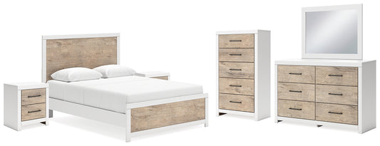 Charbitt Queen Panel Bed with Mirrored Dresser, Chest and 2 Nightstands