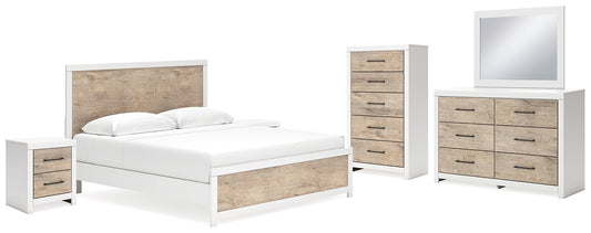 Charbitt King Panel Bed with Mirrored Dresser, Chest and 2 Nightstands