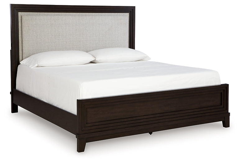 Neymorton Queen Upholstered Panel Bed with Dresser and 2 Nightstands