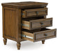 Sturlayne California King Upholstered Panel Bed with Mirrored Dresser and Nightstand