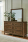 Sturlayne California King Upholstered Panel Bed with Mirrored Dresser and Nightstand