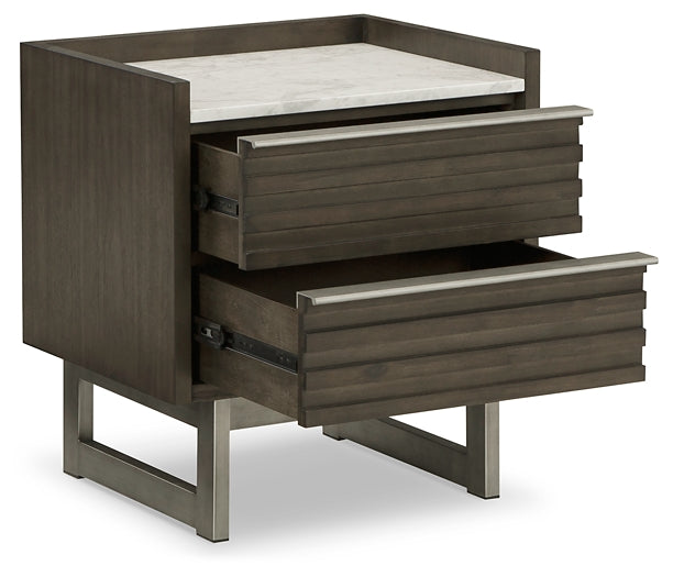 Arkenton California King Panel Bed with Mirrored Dresser, Chest and Nightstand
