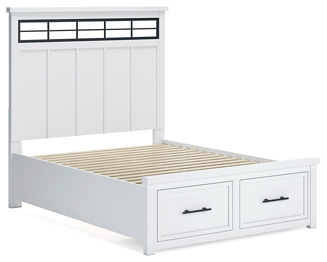 Ashbryn Queen Panel Storage Bed with Mirrored Dresser