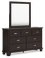 Covetown Queen Panel Bed with Mirrored Dresser and Chest
