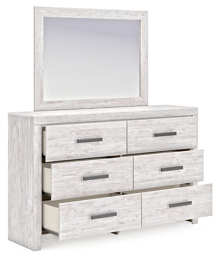 Cayboni King Panel Bed with Mirrored Dresser and Chest
