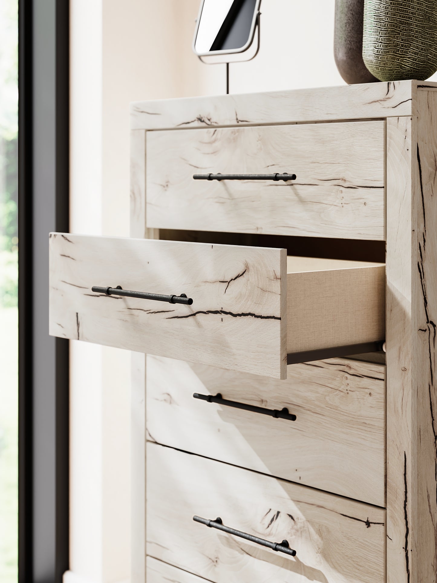 Lawroy Full Panel Headboard with Mirrored Dresser, Chest and Nightstand