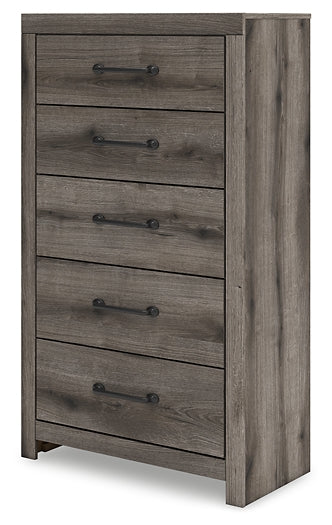 Graystorm Full Panel Bed with Mirrored Dresser and Chest