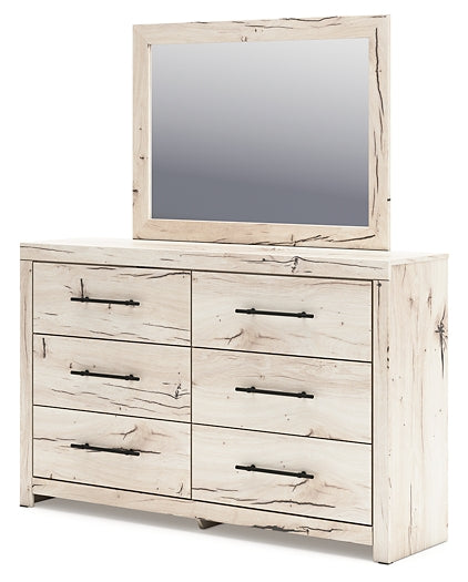 Lawroy Queen Panel Headboard with Mirrored Dresser, Chest and Nightstand
