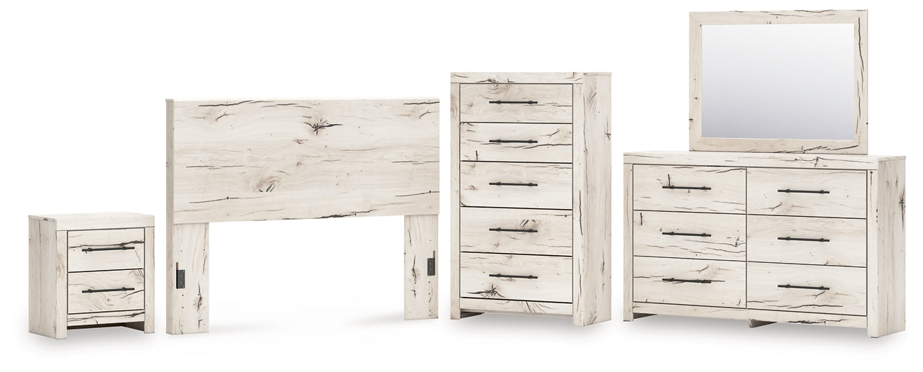 Lawroy Queen Panel Headboard with Mirrored Dresser, Chest and Nightstand