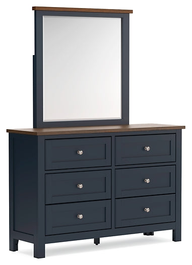 Landocken Full Panel Headboard with Mirrored Dresser