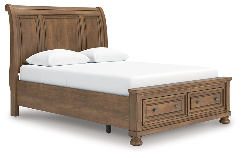 Feddinger Queen Storage Sleigh Bed with Mirrored Dresser and Nightstand
