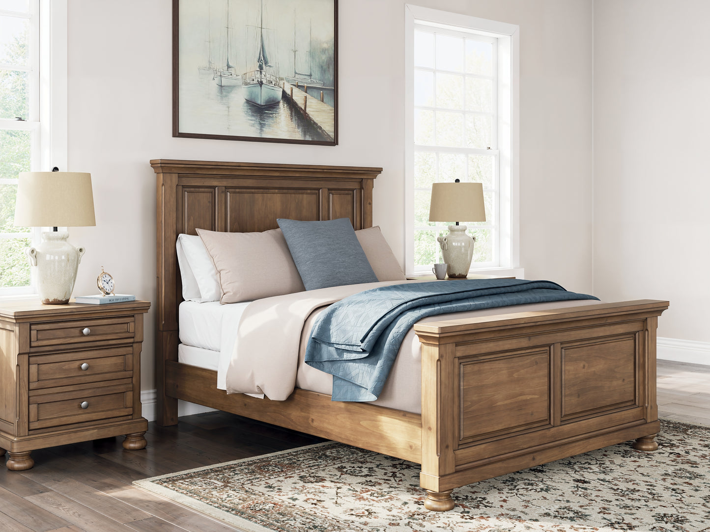 Feddinger Queen Panel Bed with Mirrored Dresser and Chest