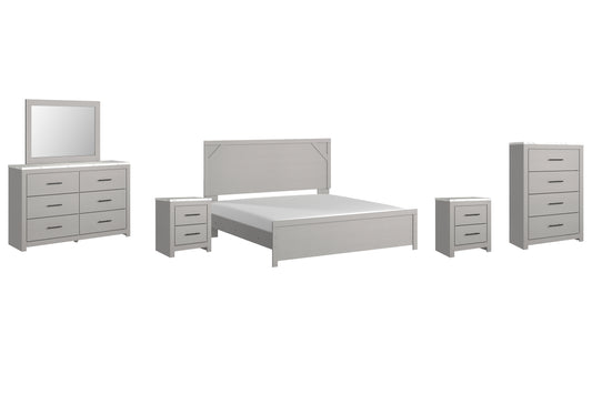 Cottonburg King Panel Bed with Mirrored Dresser, Chest and 2 Nightstands